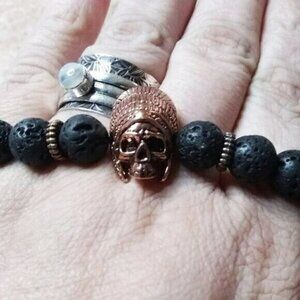 Copper Indian Chief Headdress Skull + Bones ~ Teen's Youth's Gamer's Bracelet